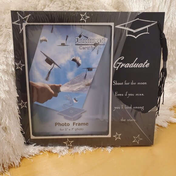 Black Tabletop Graduation Stars and Tassel Picture Photo Frame Easel Back 5"x7" - Picture 7 of 7